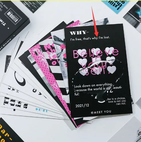 Box of fresh style printed postcards showing two blessing message designs for correspondence