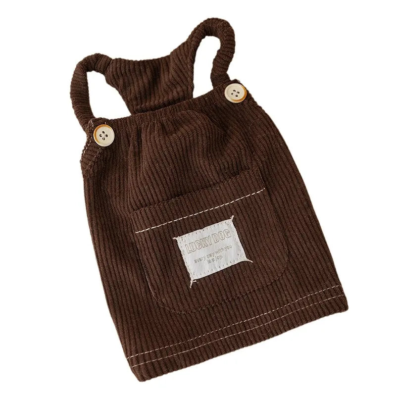 Solid-colour corduroy pet vest with wool Sherpa collar for small dogs, available in brown and white size XS to XXL