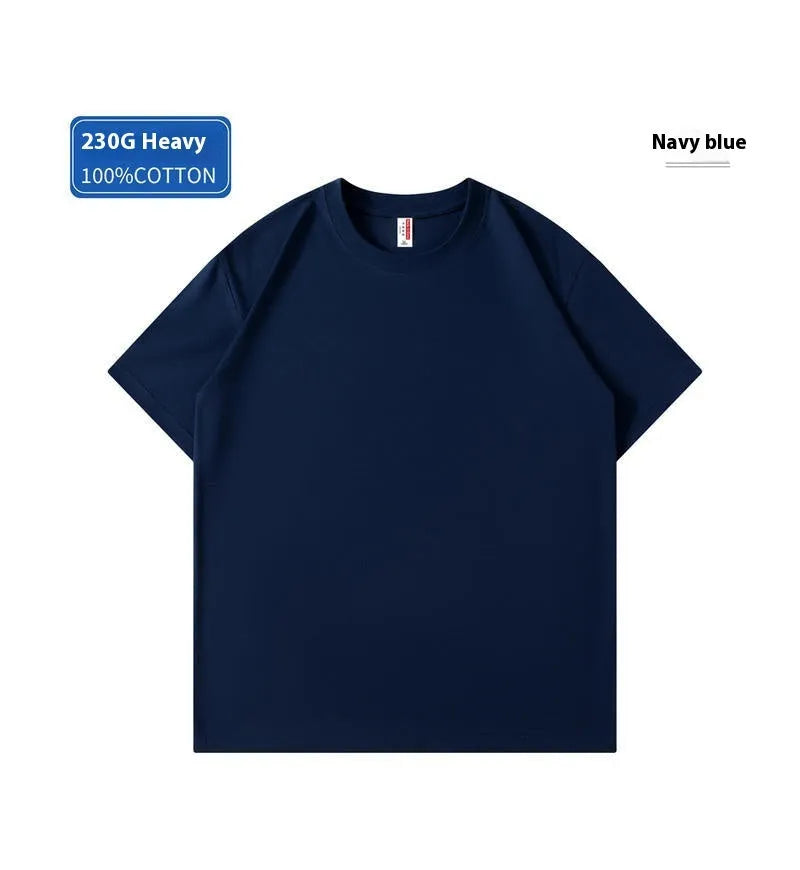 Heavy cotton loose fit t-shirt on a hanger, shown in a solid colour with short sleeves.