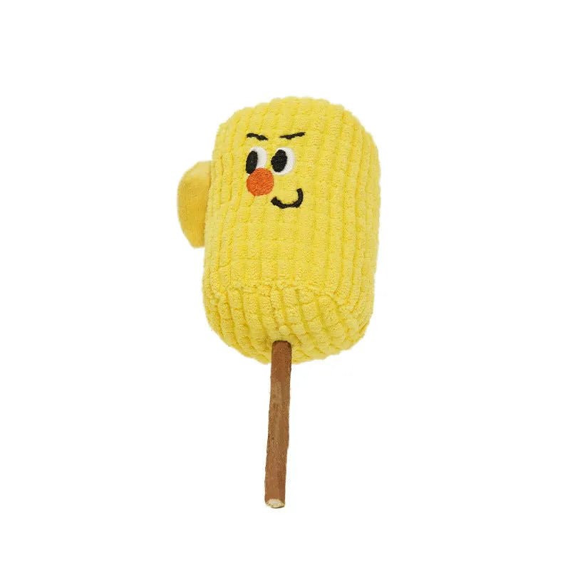 Corn cob shaped cat chew toy made from natural polio wood with catnip filling inside