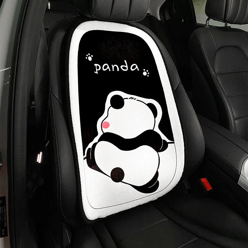 Winter plush panda car seat cushion with elastic hemming and memory foam filler on car seat