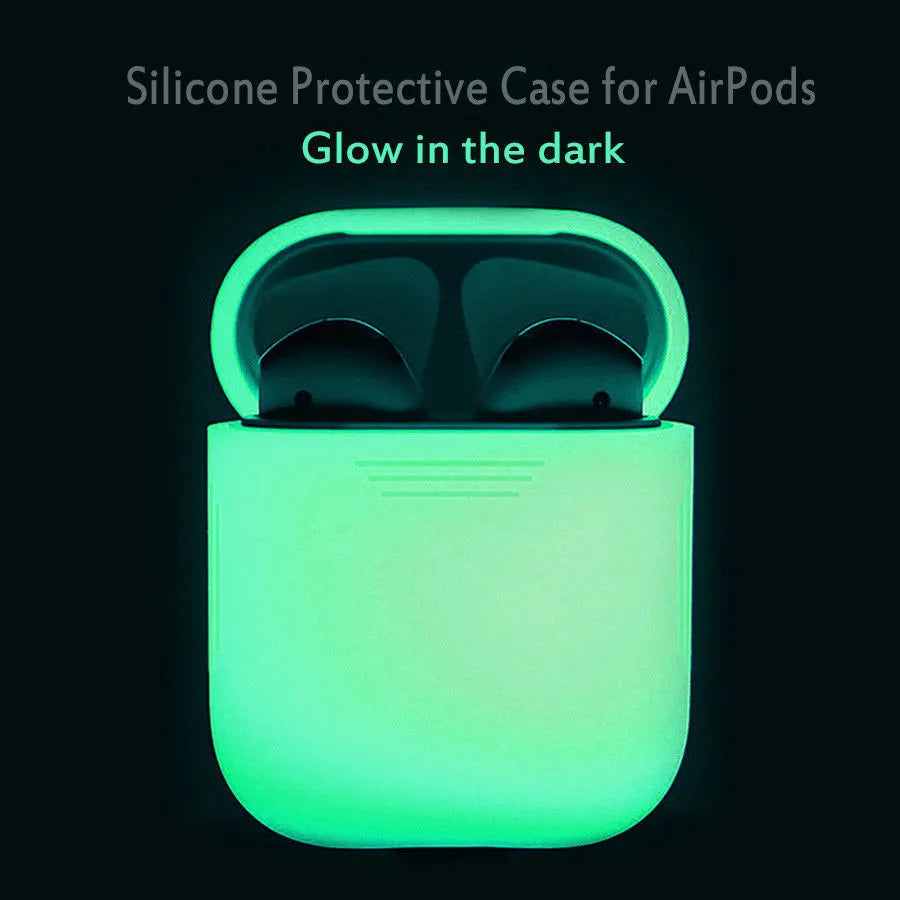 Luminous silicone flip type earphone storage case for AirPods with solid colour
