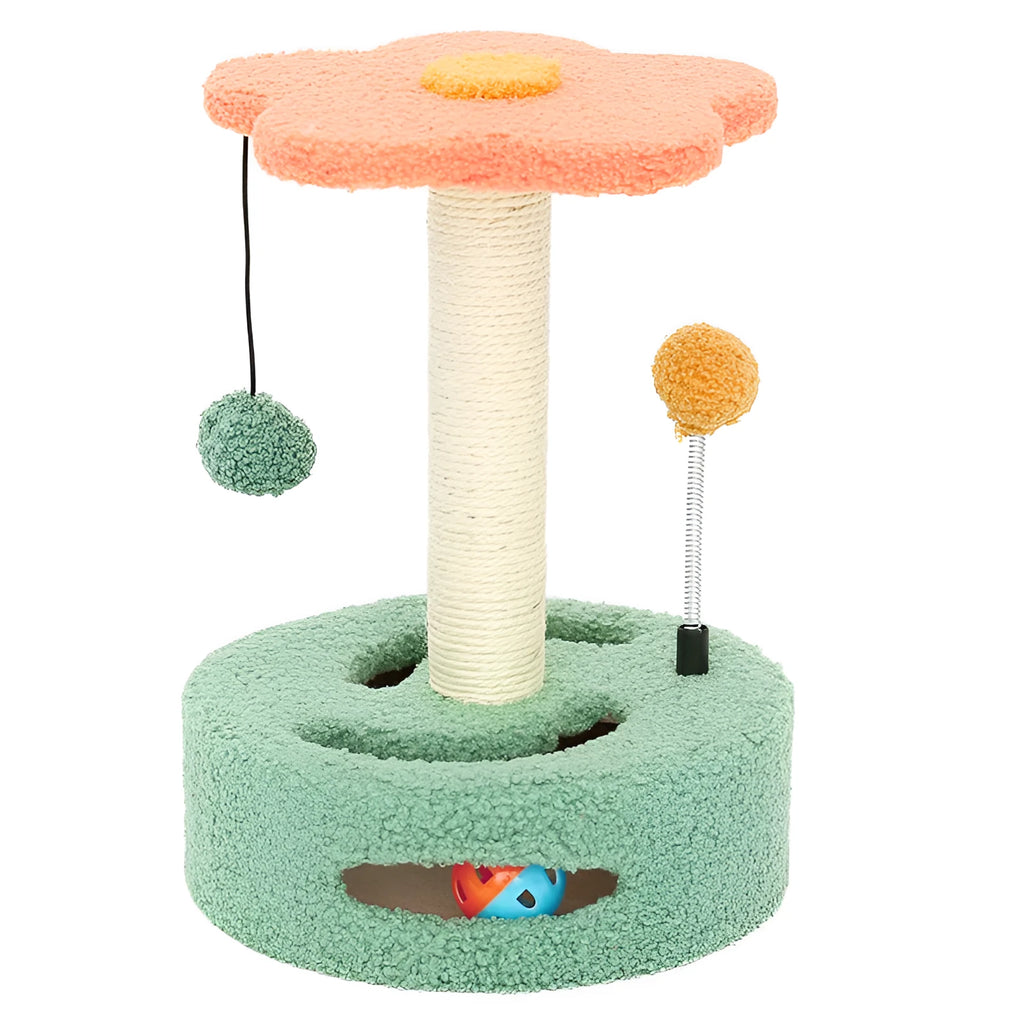 Cat scratch board with sisal rope scratching surface and bridge climbing frame in pink colour