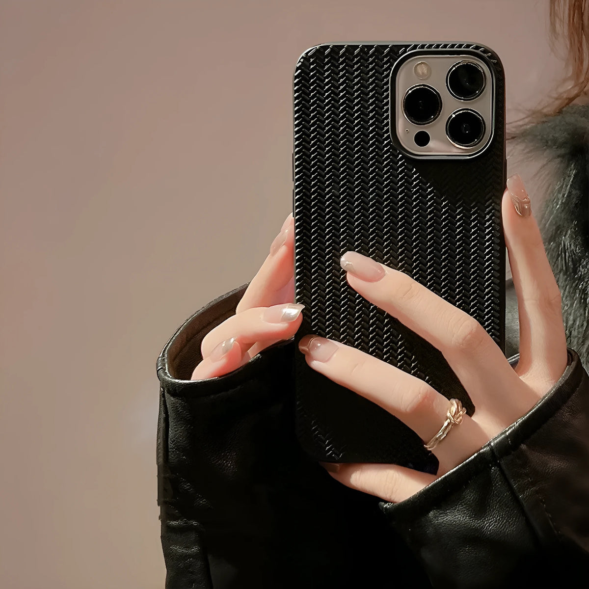 Knitted solid TPU phone case for Apple iPhone in black sweater colour