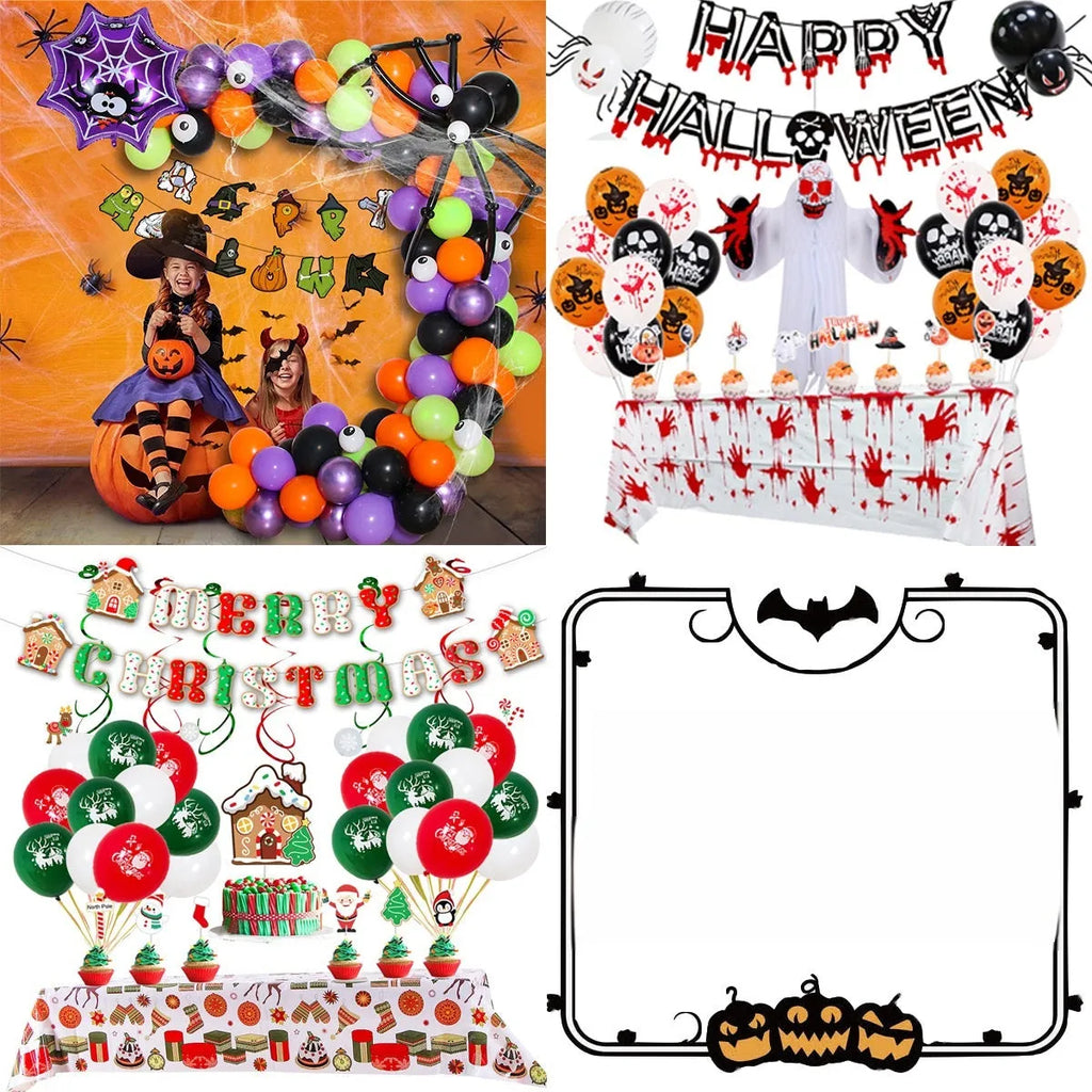Halloween spider balloon arch decoration set with white and black round latex balloons
