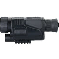 Black infrared digital night vision telescope with rubber grip, shown with storage bag and cables.
