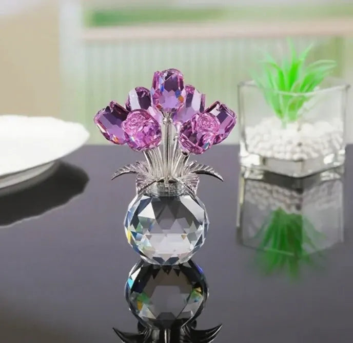 Handmade geometric crystal rose glass craft in Chinese style, shown in one of seven available colour options.