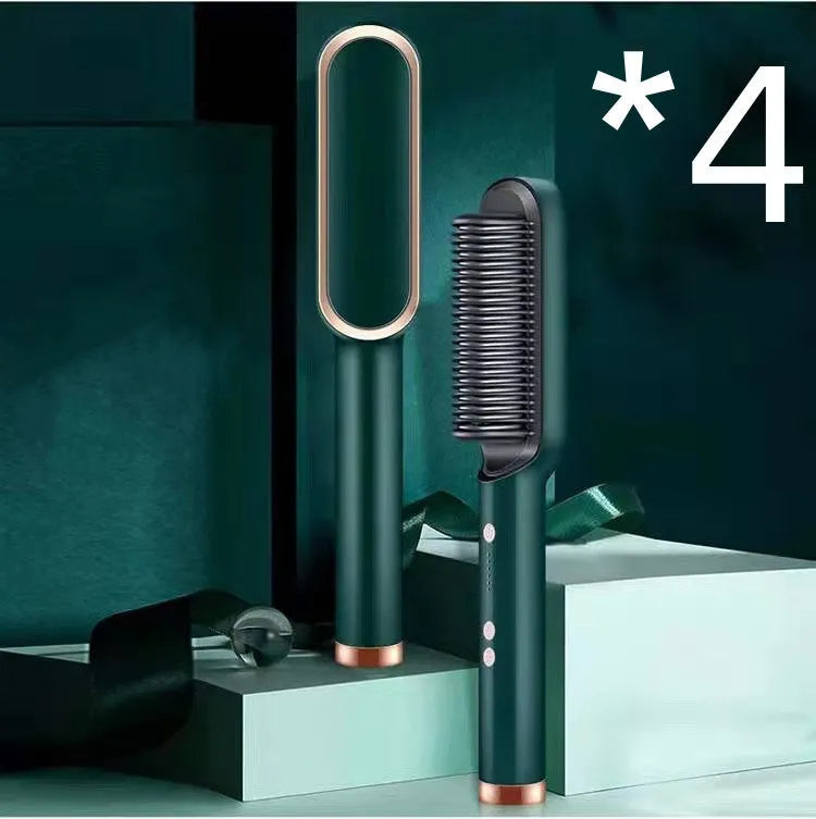 Red dual-purpose hair straightener and curling tong with tourmaline ceramic plates