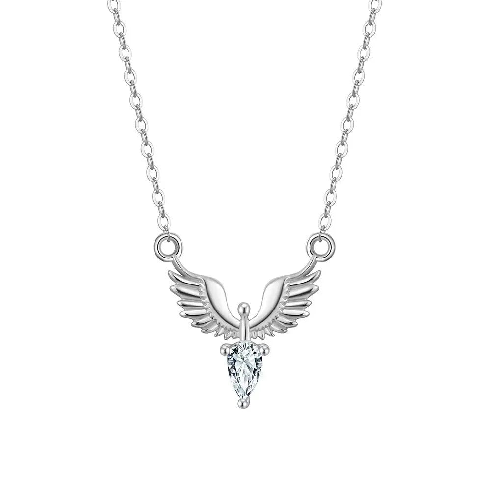 Silver eagle pendant necklace with O-ring chain in white gold or yellow gold electroplated finish