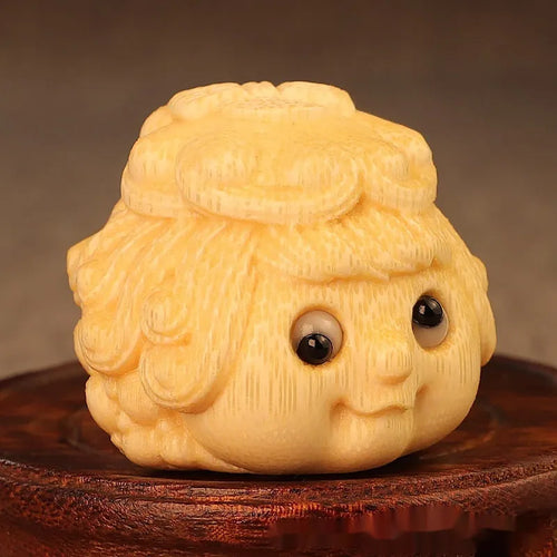 Solid bamboo carved golden toad princess ornament in cute style, 5.0 size