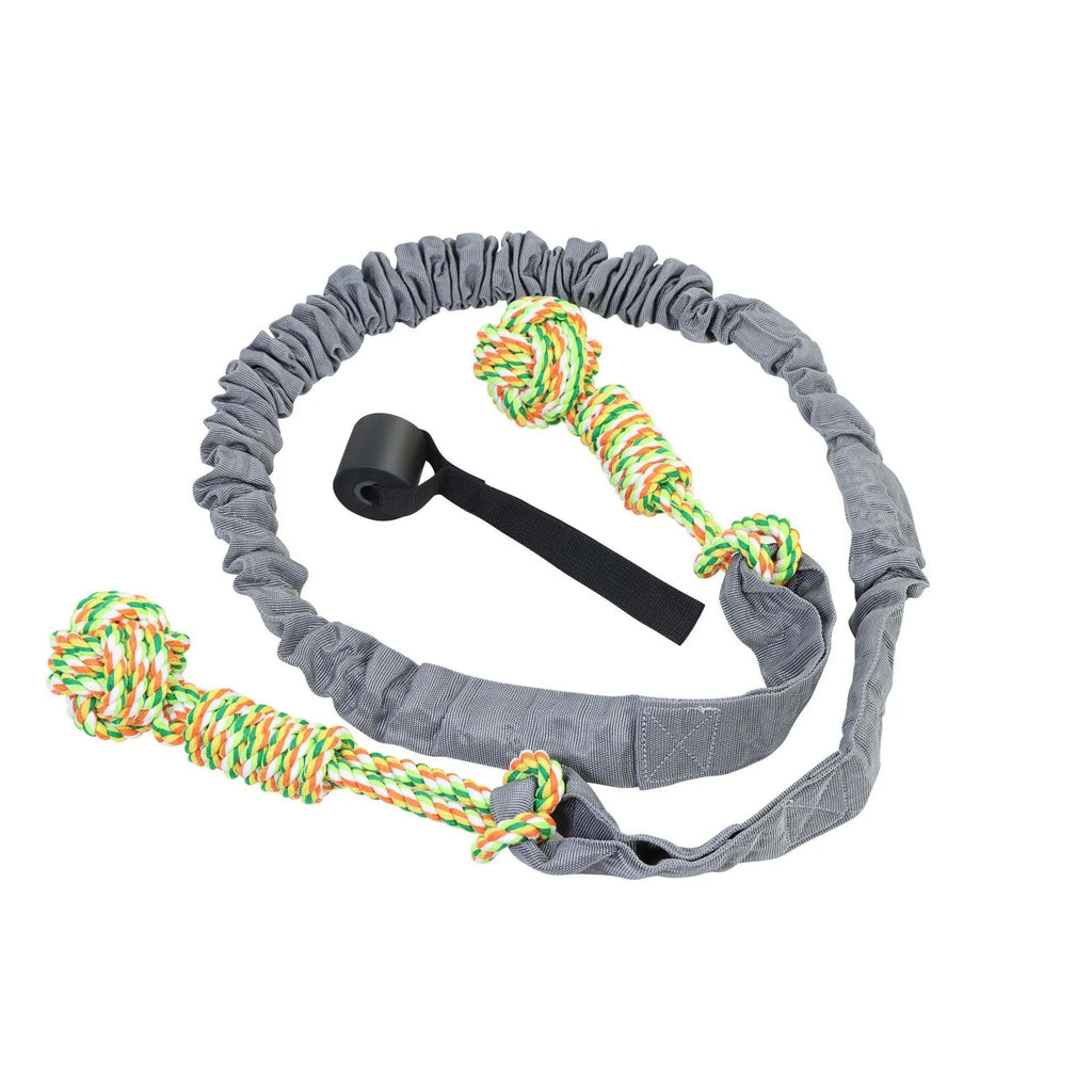 Twisted cotton rope dog toy in black, grey, or red colours for tug of war and chewing