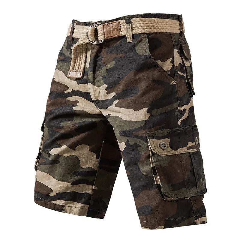 Men's pure cotton camouflage shorts in black and white, fifth-pant length, mid-waist straight-leg cut