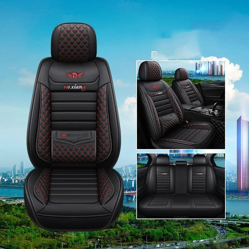Universal car seat cushion with high elastic sponge filler in red, green, and black colour options.