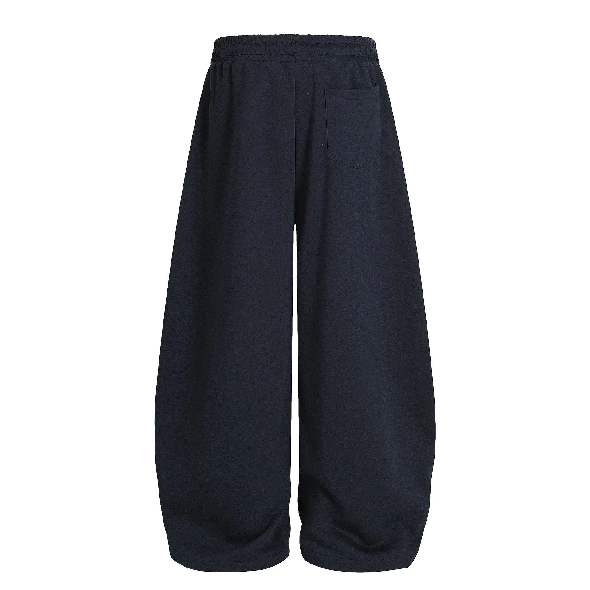Men's letter pattern cotton loose casual trousers in blue, front view, mid waist design