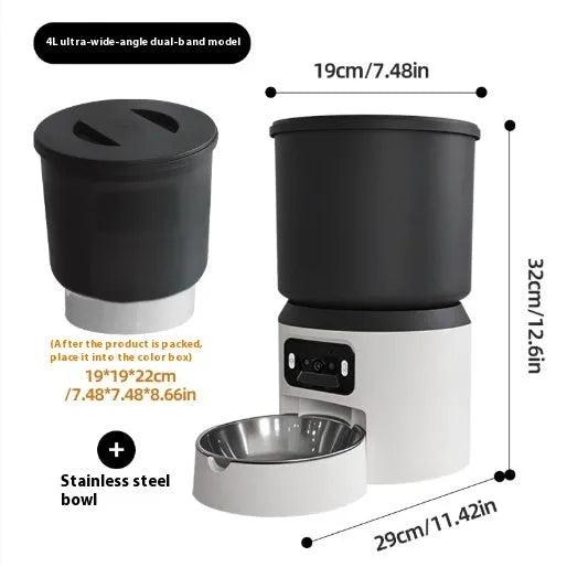 4L smart pet feeder with timing and remote monitoring featuring rotatable camera and stainless steel bowl options