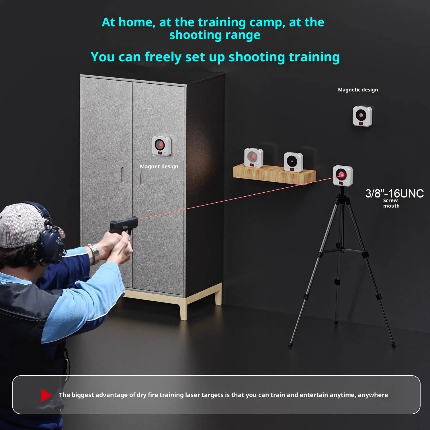 Infrared laser dry fire training target with replaceable ring, magnetic plate, and Type-C charging port
