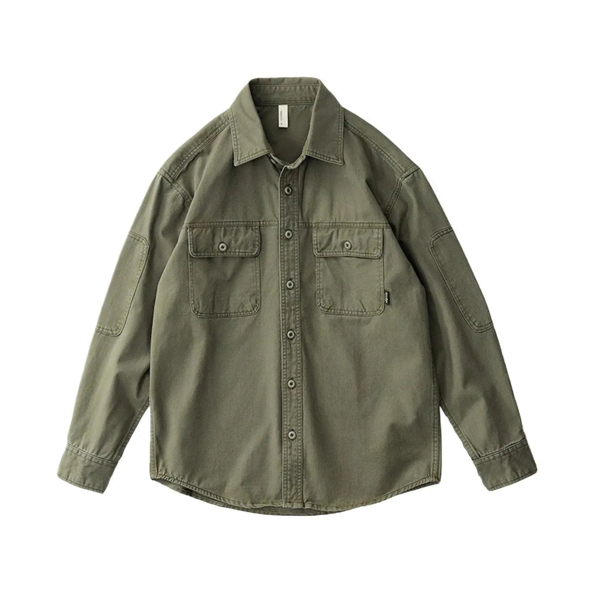 Men's long sleeve striped cardigan shirt in Army Green with loose fit