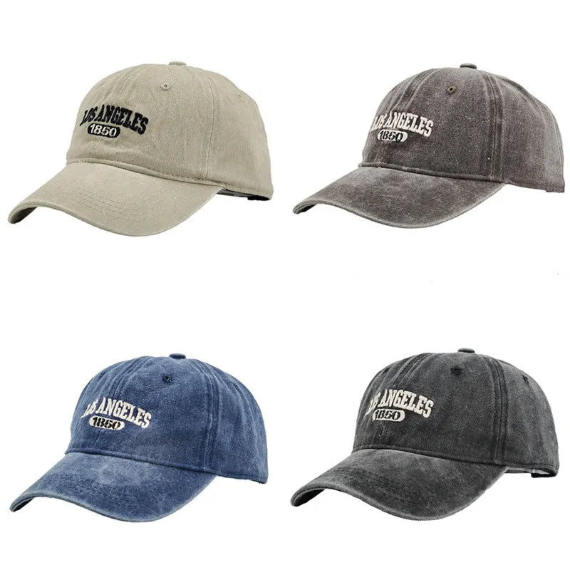 Retro personalised peaked cap with letters embroidery in beige, adjustable strap visible.