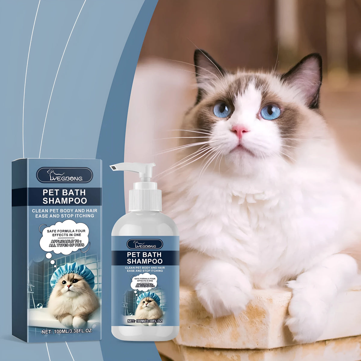 100ml cat and dog mild shampoo with milk and coconut oil in a white bottle