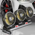 Automotive electric fan with three heads, ABS motor, 30.2cm long, 12V 24V compatible, black and silver