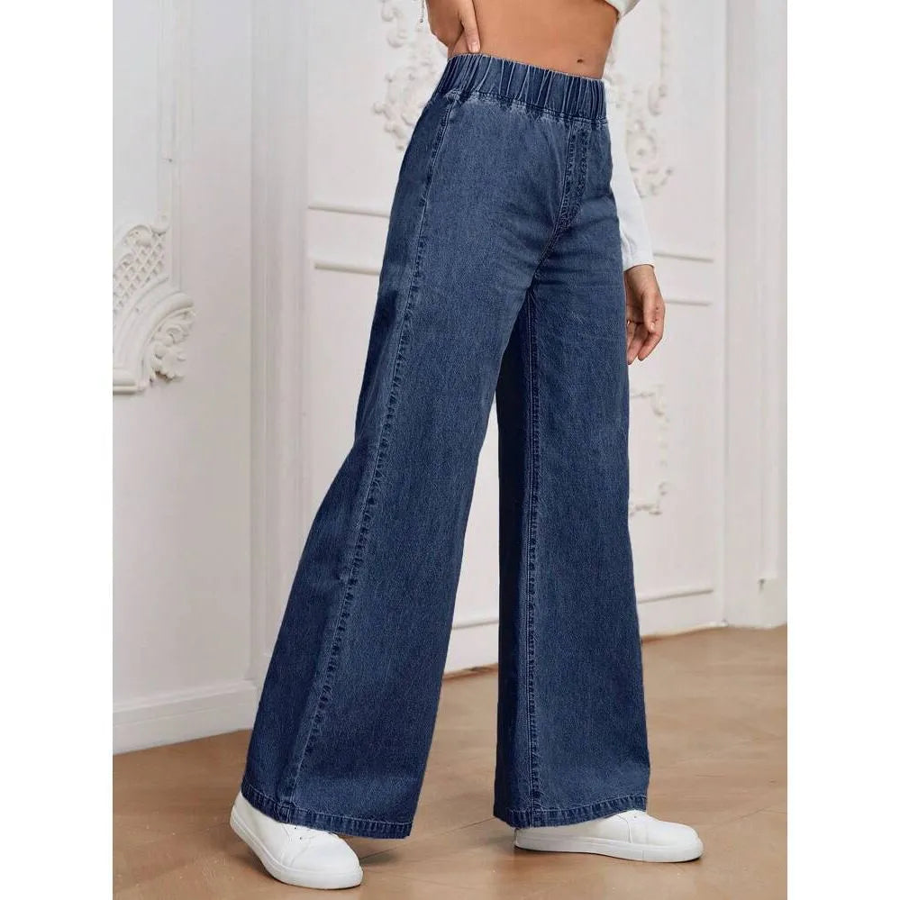 Light blue washed denim trousers with wide leg straight cut in plus sizes