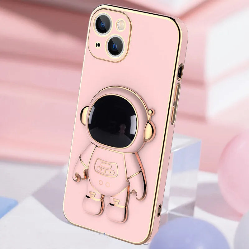 3D astronaut TPU phone case with electroplated finish for iPhone in light cyan
