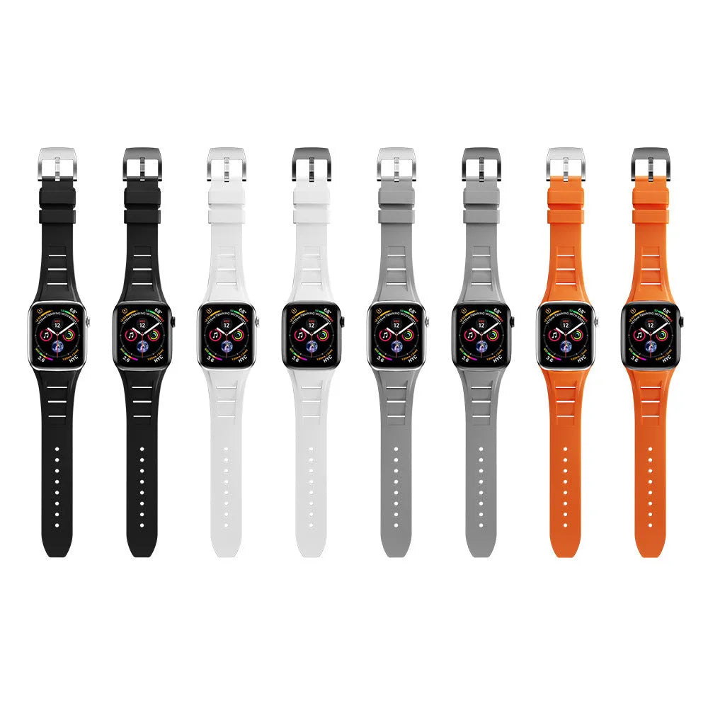 Orange liquid silicone watch strap with silver folding buckle for 42-49mm cases