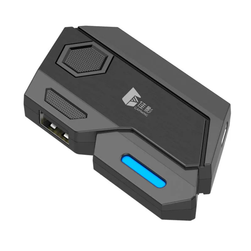 Black gaming converter with USB port for connecting keyboard and mouse to mobile games
