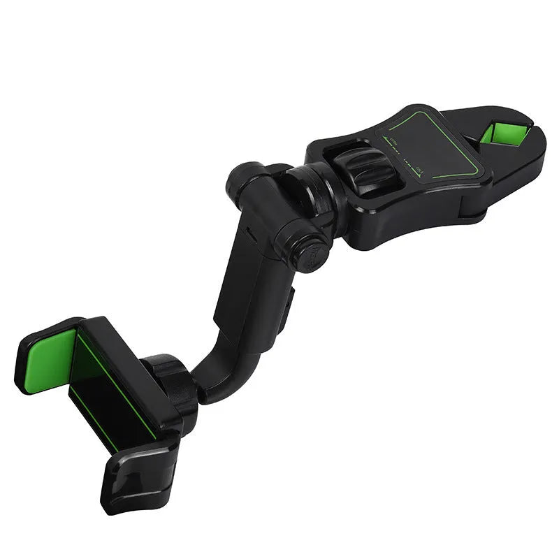 Car mobile phone holder attached to rear view mirror bracket showing black and grey colour option