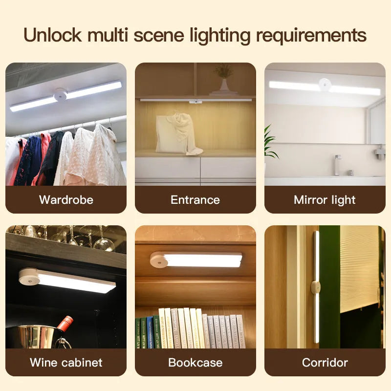 Foldable intelligent cabinet light with human body sensing, magnetic wall mount, 335x71x31mm, ABS plastic