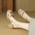 Women's open-toe platform sandals in apricot with a round-toe holder and rubber sole.