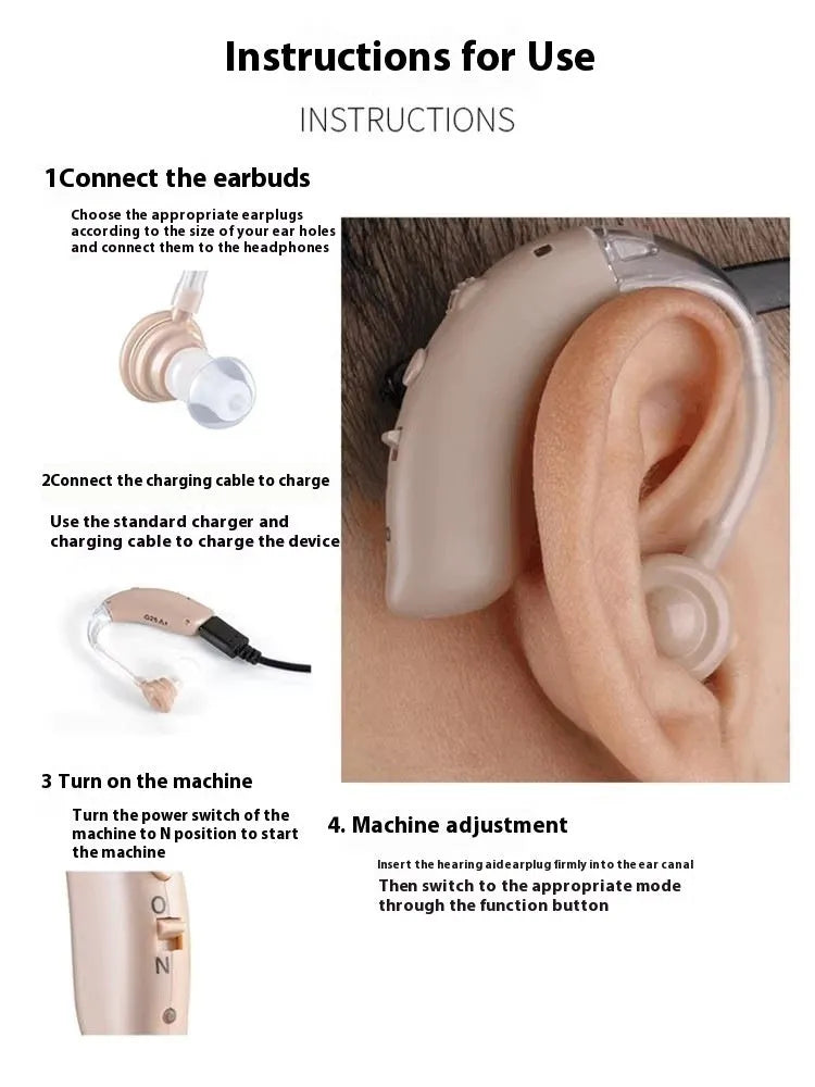Rechargeable hearing aid for elderly dual-machine wireless ear back beige with USB charger