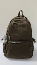 Nylon ultra light outdoor daily travel backpack with curved shoulder straps in olive green colour