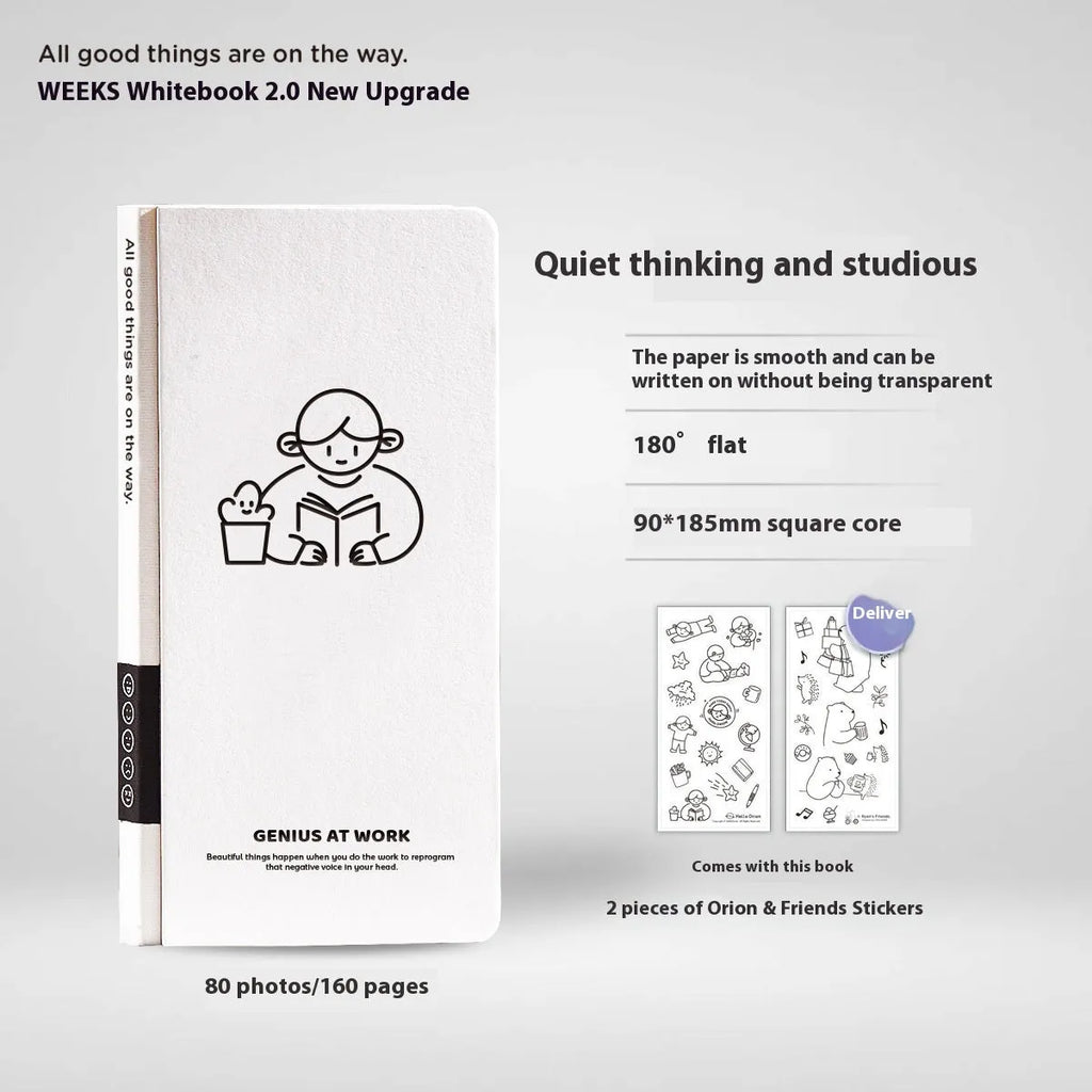 A5 simple plaid paper notebook with a white cover and a pair of decorative stickers.