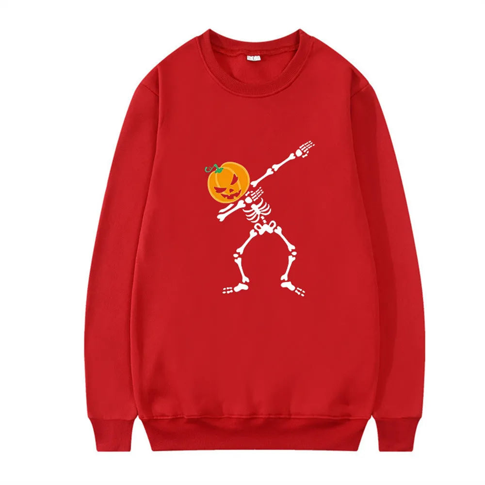 Women's printed crew neck long sleeve casual top in cotton-polyester blend, shown in one of five available colours.