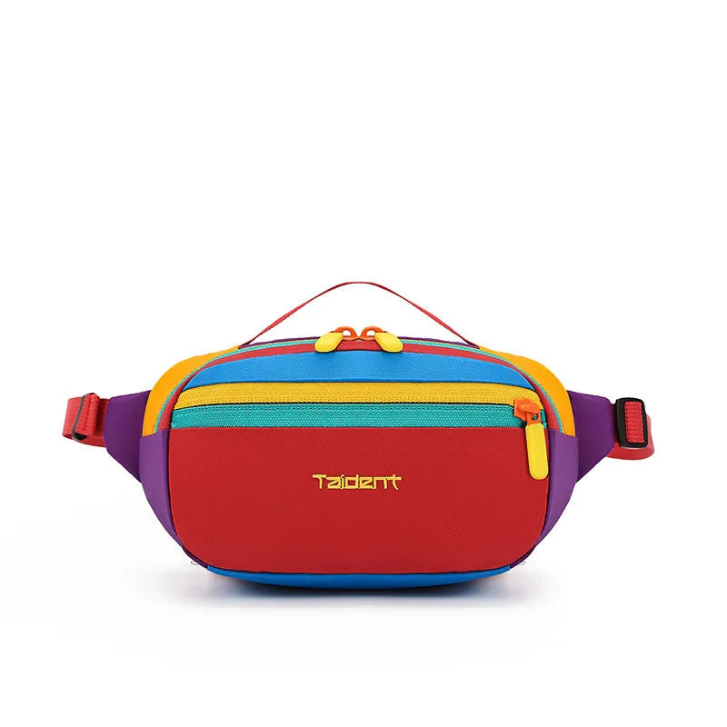 Nylon one-shoulder waist bag 2 litre dopamine colour with chain detail, outdoor leisure style
