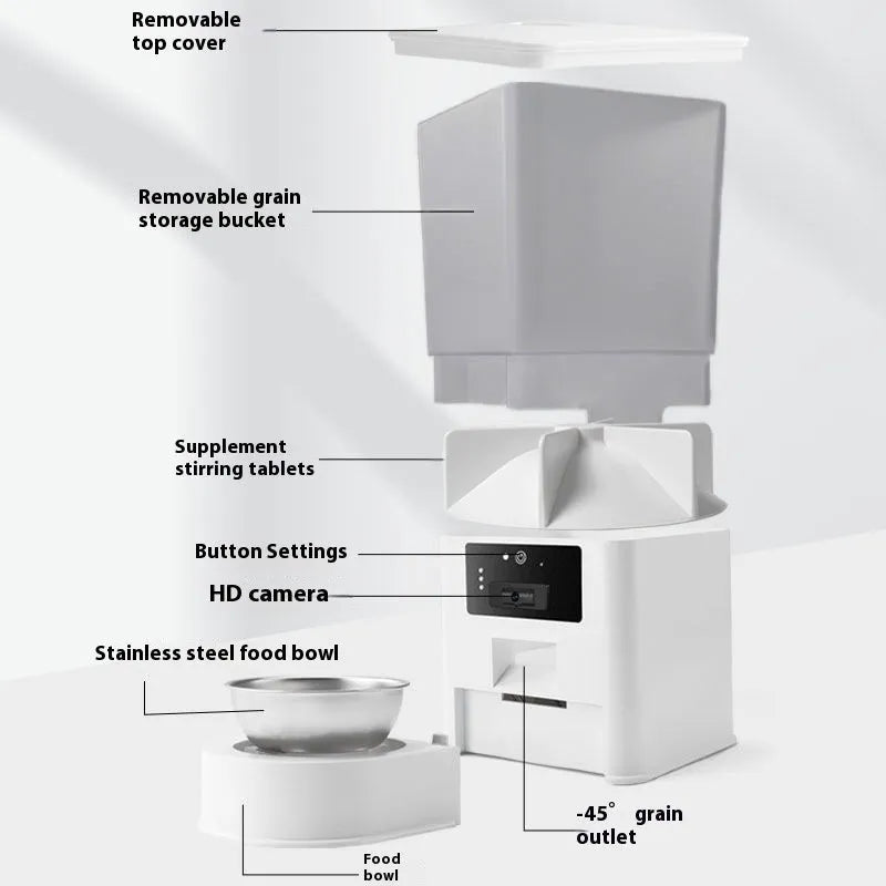 Intelligent pet feeder with stainless steel bowl in four smart models for cats and dogs