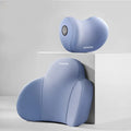 Black and grey memory foam car headrest pillow and lumbar support pillow on a car seat.