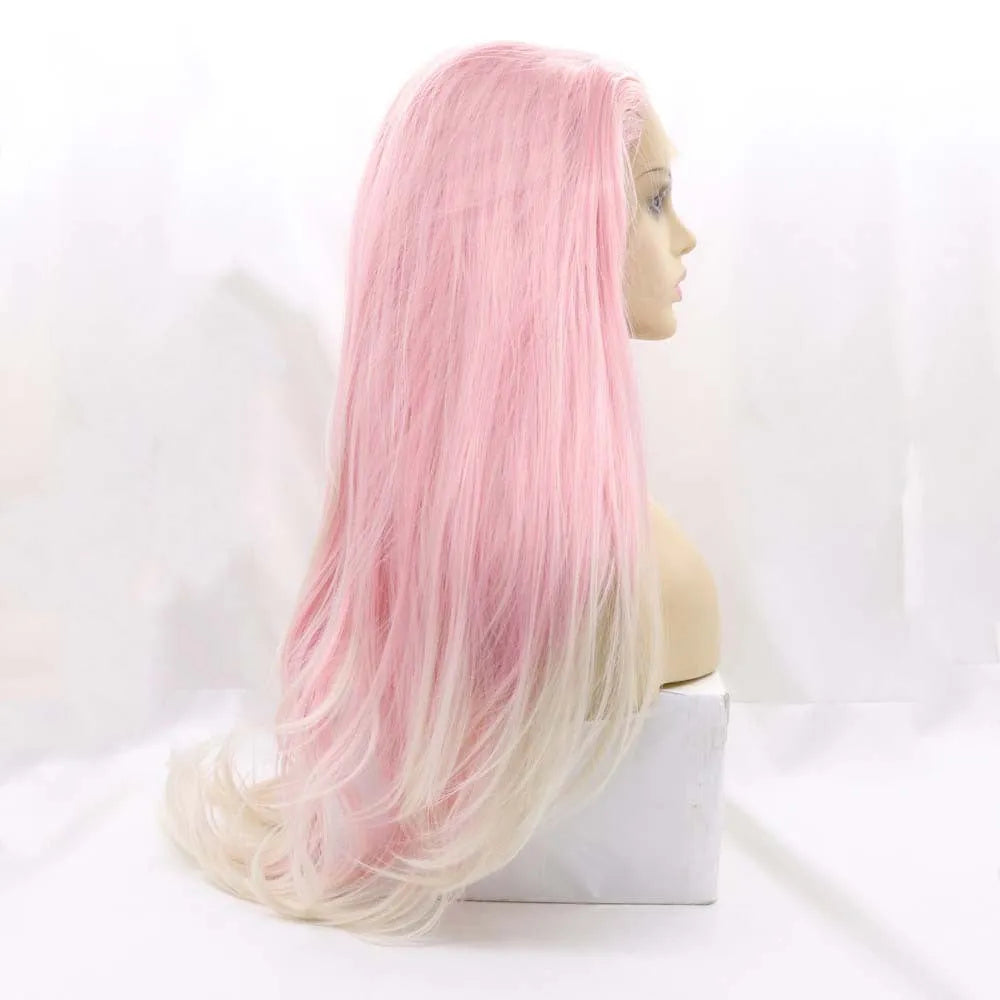 A pink gradient big wave fluffy ladies wig made from high temperature wire.