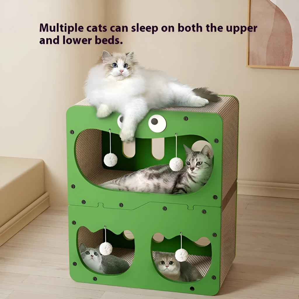 A double layer cat scratching board and nest in a cute owl design style