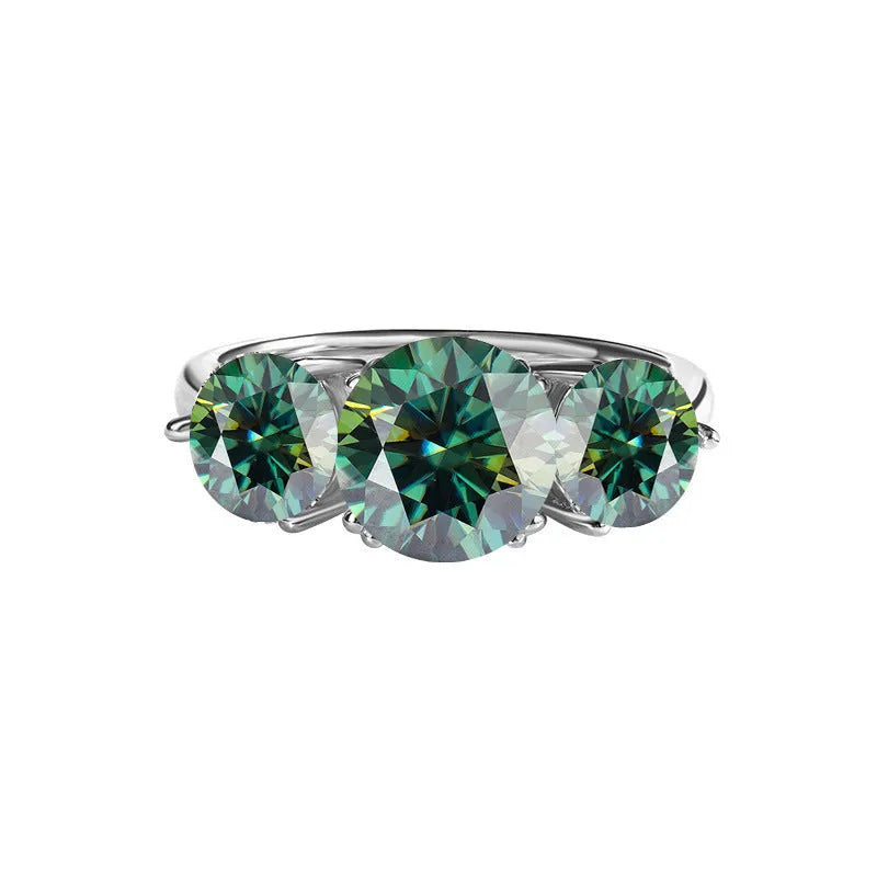 S925 silver moissanite three-life stone flower ring 4 karat 14mm for women in champagne colour