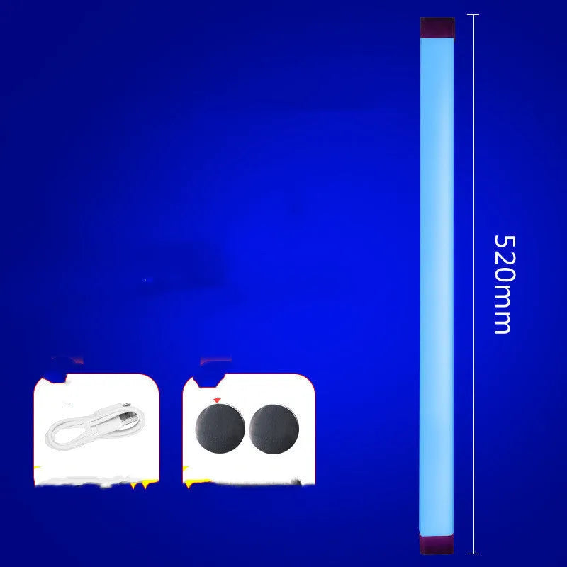 Rechargeable LED tube night light in blue and purple colours with USB charging cable