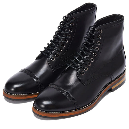Brown mid-top Martin boots for men with leather upper, lace-up fastening, and rubber sole