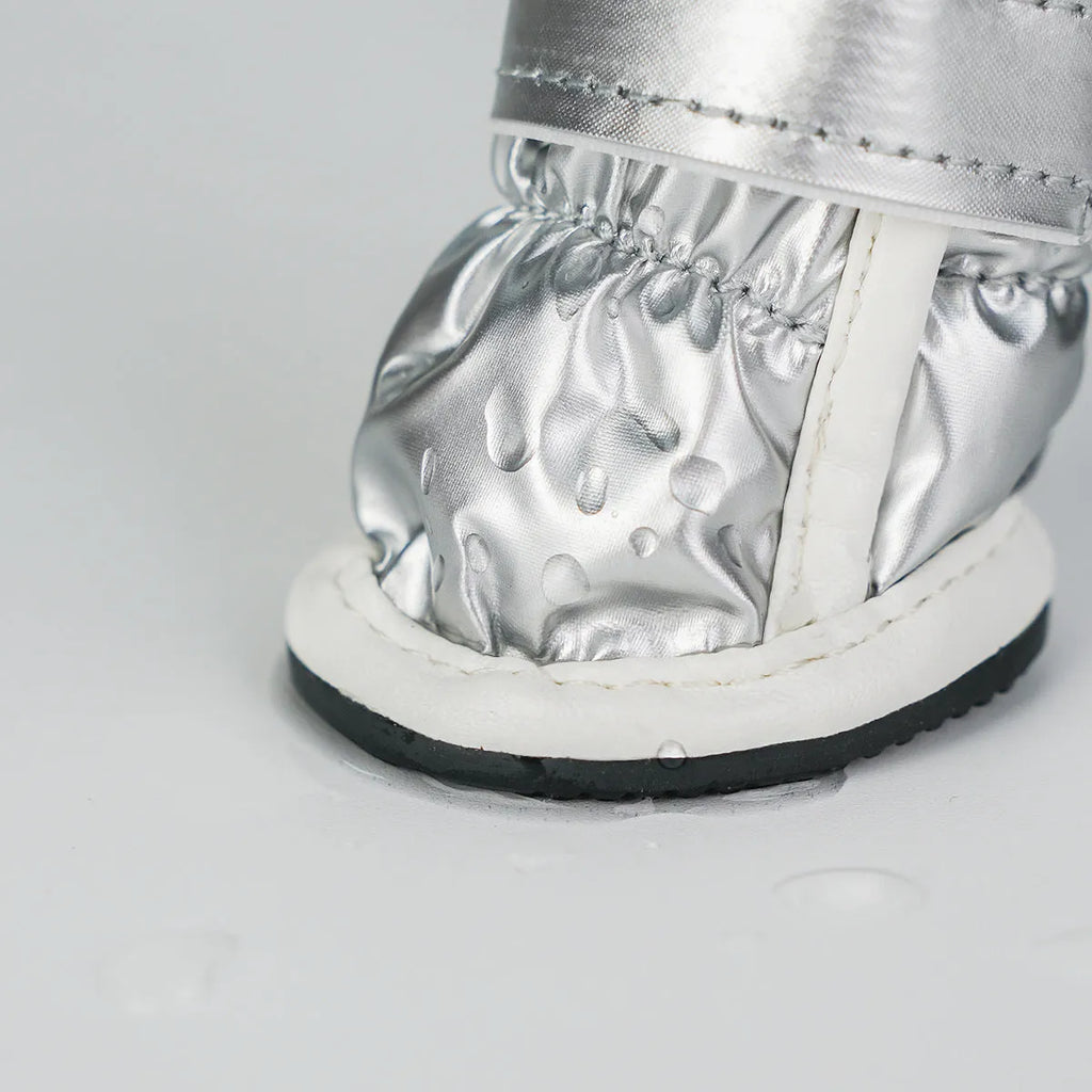 Winter pet dog snow boots in grey, waterproof and antifreeze, with non-slip sole for small dogs