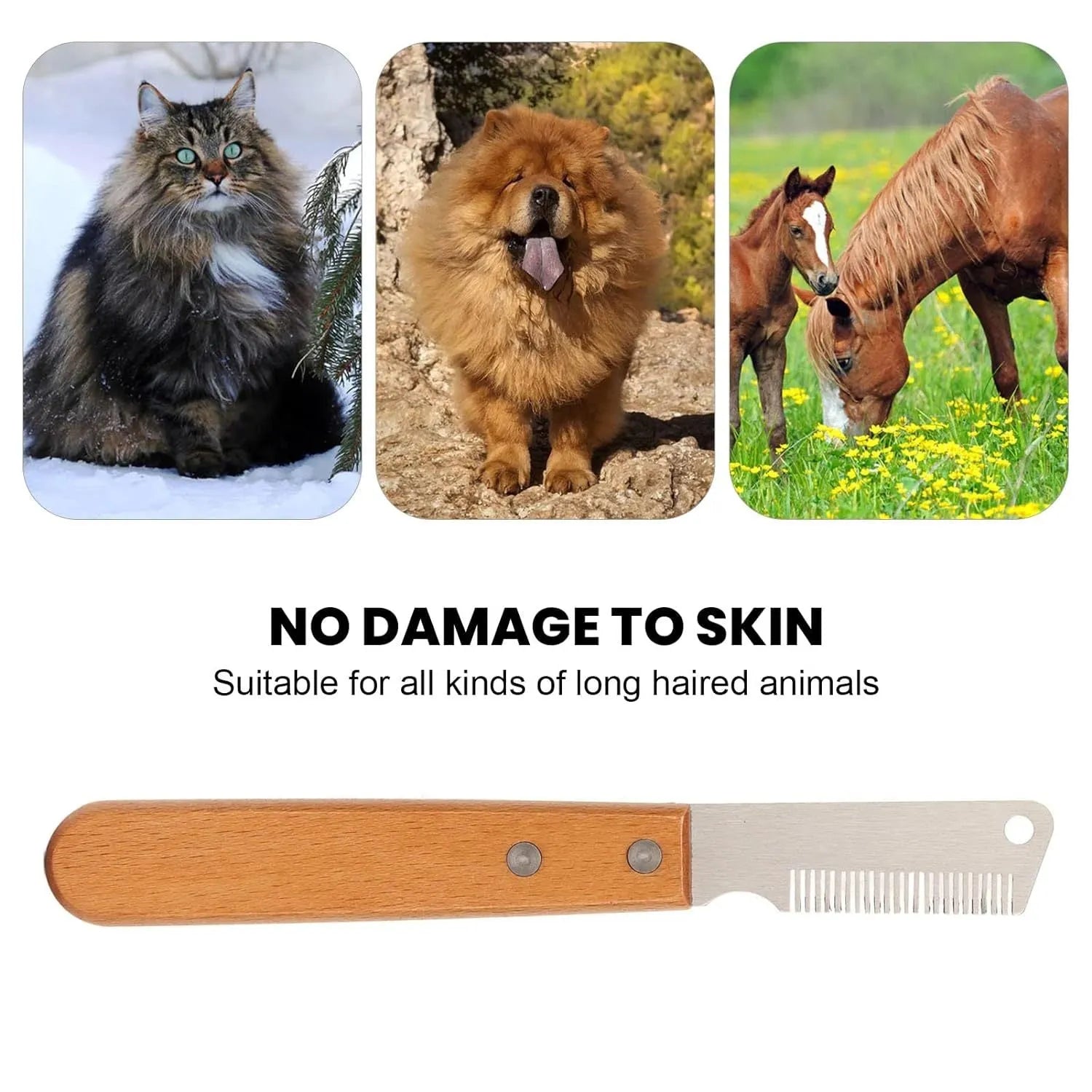 Dog stripping knife grooming tool with wooden handle in two sizes