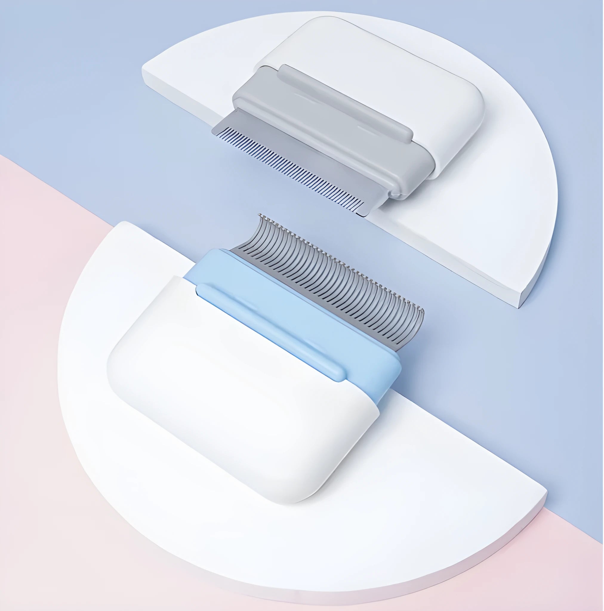 Plastic cat hair comb in blue with double head pocket comb design for removing floating fur