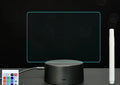 3D light handwritten acrylic message board with black crack base, showing handwritten text and coloured LED night light in use on a desk