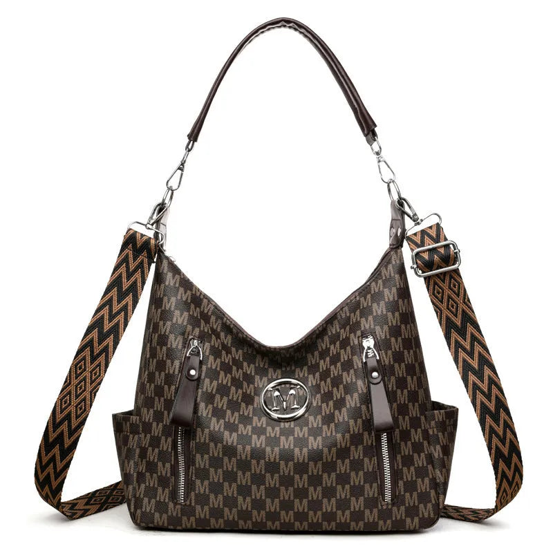 Retro printed messenger bag in PU with double shoulder straps and sandwich pocket design