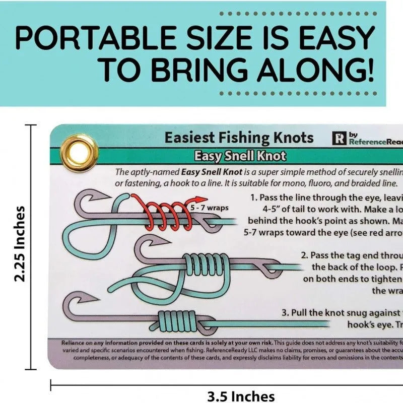 Set of 5 metal fishing knot diagram cards with illustrations on a pink background