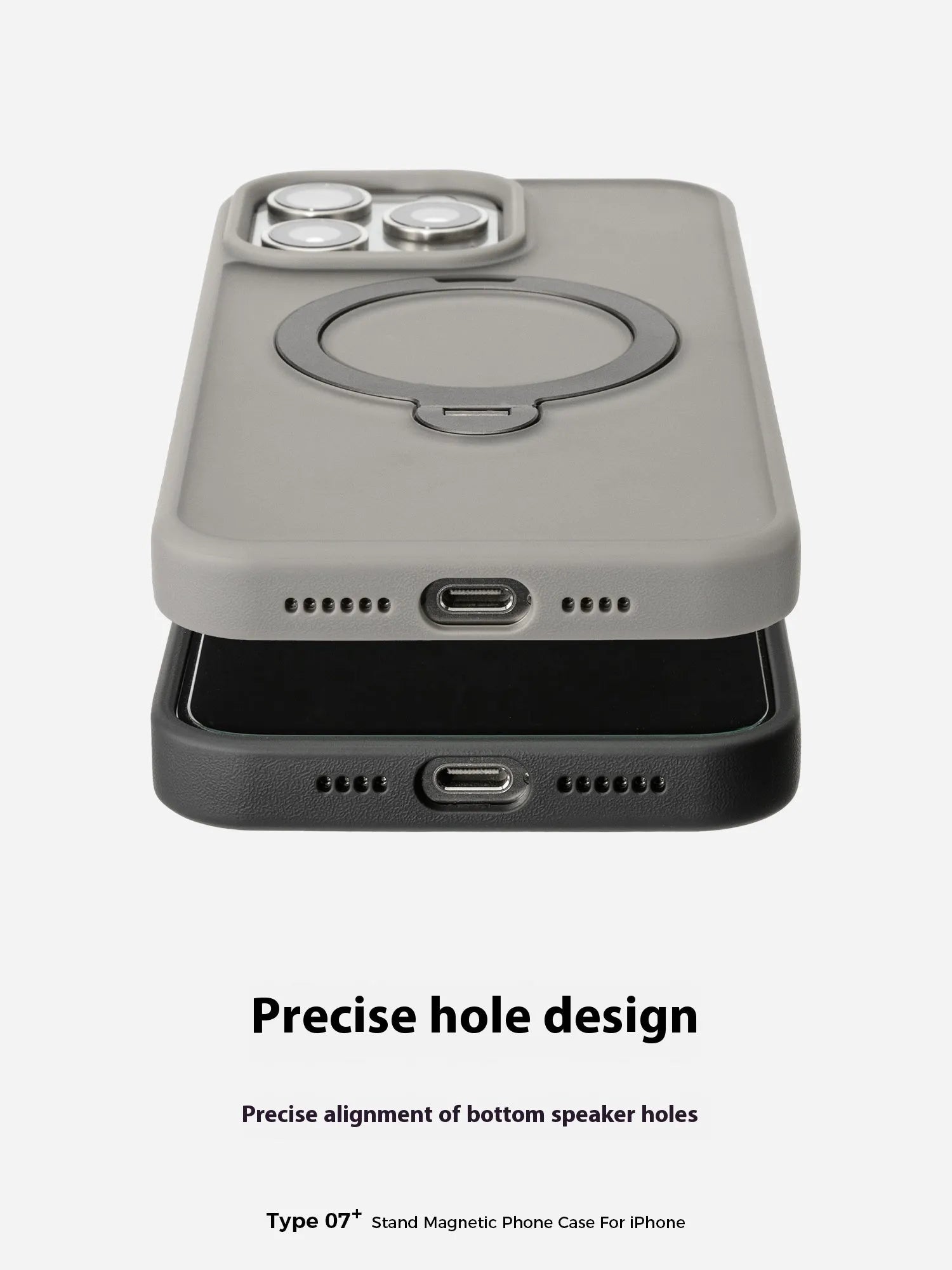 Magnetic rotating fulcrum phone case for Apple iPhone with 360-degree bracket in titanium grey on white background